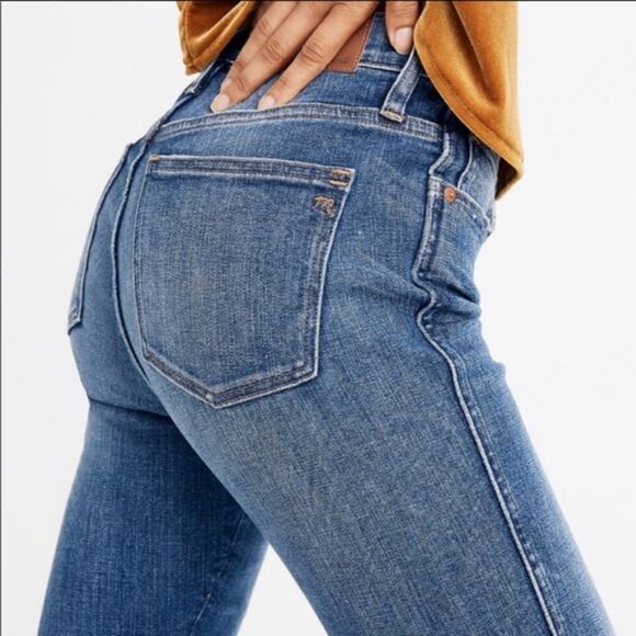 Madewell Raw Hem Distressed 9" High-Rise Skinny Stretch Jeans Medium Wash 27 - Picture 4 of 16